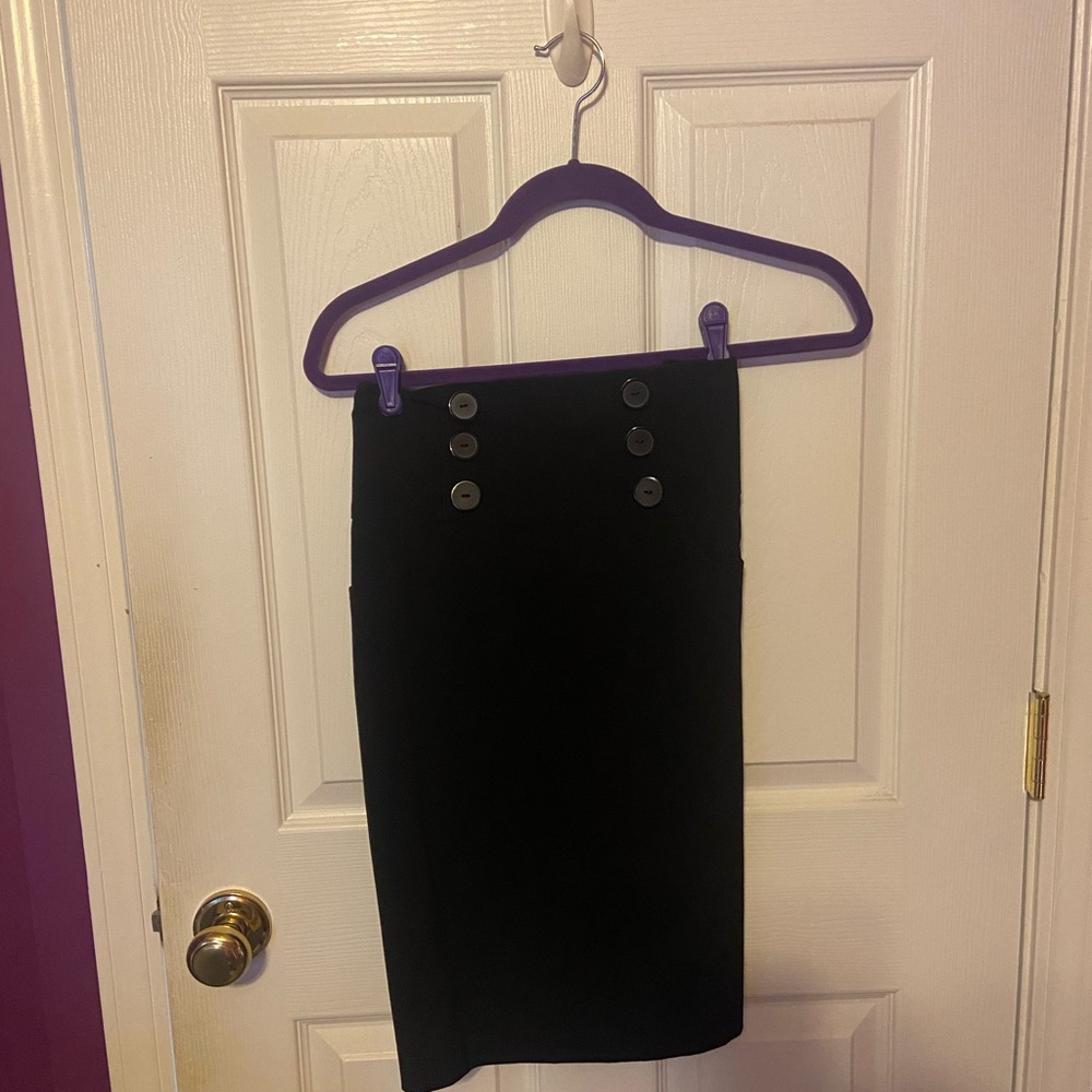 High-Waist Black Button-Detail Pencil Skirt